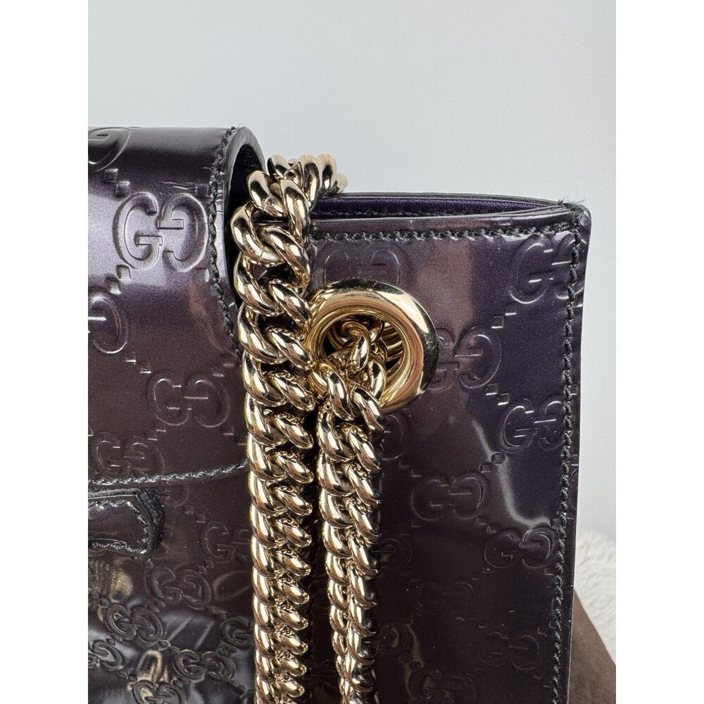 Gucci Emily Chain Flap Shoulder Bag Guccissima Purple Patent Leather Large - Picture 5 of 16